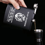 Engraved Stainless Steel Hip Flask & Wooden Watch Set