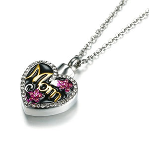 'Mom in Heart' Cremation Urn Pendant Birthstone Crystal Ashes Urn Necklace