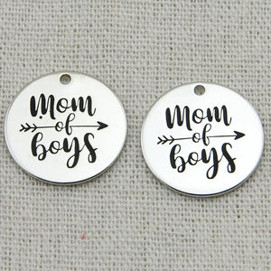 Mom of Boys Charm Pendant, Miracle Engraved, Boho Jewelry, Family Gift