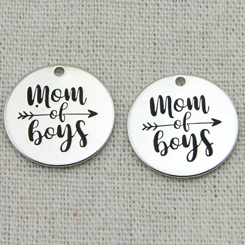 Mom of Boys Charm Pendant, Miracle Engraved, Boho Jewelry, Family Gift