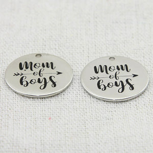 Mom of Boys Charm Pendant, Miracle Engraved, Boho Jewelry, Family Gift