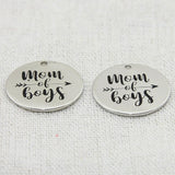 Mom of Boys Charm Pendant, Miracle Engraved, Boho Jewelry, Family Gift