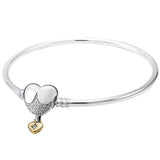 Castle Padlock Heart Clasp Bangle 925 Sterling Silver Bracelet