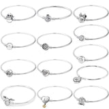 Castle Padlock Heart Clasp Bangle 925 Sterling Silver Bracelet