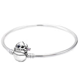Castle Padlock Heart Clasp Bangle 925 Sterling Silver Bracelet