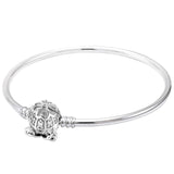 Castle Padlock Heart Clasp Bangle 925 Sterling Silver Bracelet