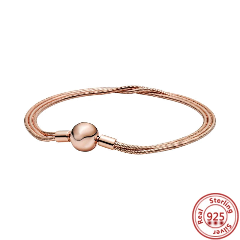 Moments 925 Silver Double Wrap Barrel Clasp Snake Chain Pantora Bracelet
