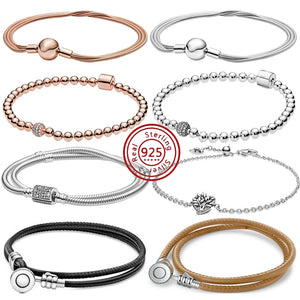 Moments 925 Silver Double Wrap Barrel Clasp Snake Chain Pantora Bracelet