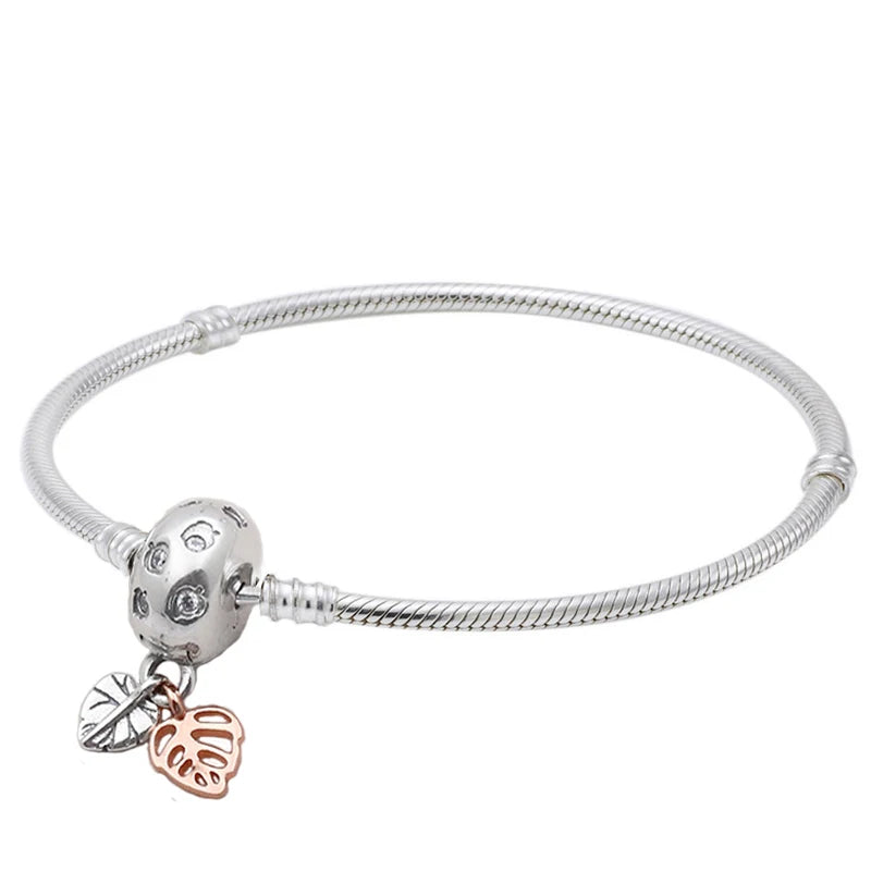 Family Tree Heart Leaves Clasp Bracelet 925 Sterling Silver Bangle