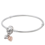 Family Tree Heart Leaves Clasp Bracelet 925 Sterling Silver Bangle