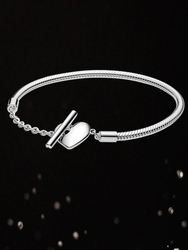 Moments Heart T-Bar Snake Chain Bracelet Original Silver Jewelry