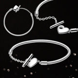 Moments Heart T-Bar Snake Chain Bracelet Original Silver Jewelry