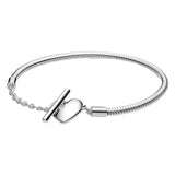 Moments Heart T-Bar Snake Chain Bracelet Silver 925 Real 100%