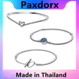 Moments Heart T-Bar Snake Chain Bracelet Silver 925 Real 100%