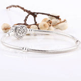 Heraldic Lace Heart Clasp Snake Bracelet 925 Silver Charm DIY Jewelry