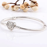 Heraldic Lace Heart Clasp Snake Bracelet 925 Silver Charm DIY Jewelry