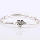 Heraldic Lace Heart Clasp Snake Bracelet 925 Silver Charm DIY Jewelry