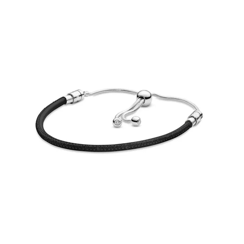 Pink Leather Bracelet 925 Sterling Silver Sliding Clasp