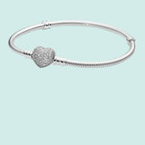 Sparkling Heart Clasp Sterling Silver Snake Bracelet