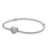 Sparkling Heart Clasp Sterling Silver Snake Bracelet