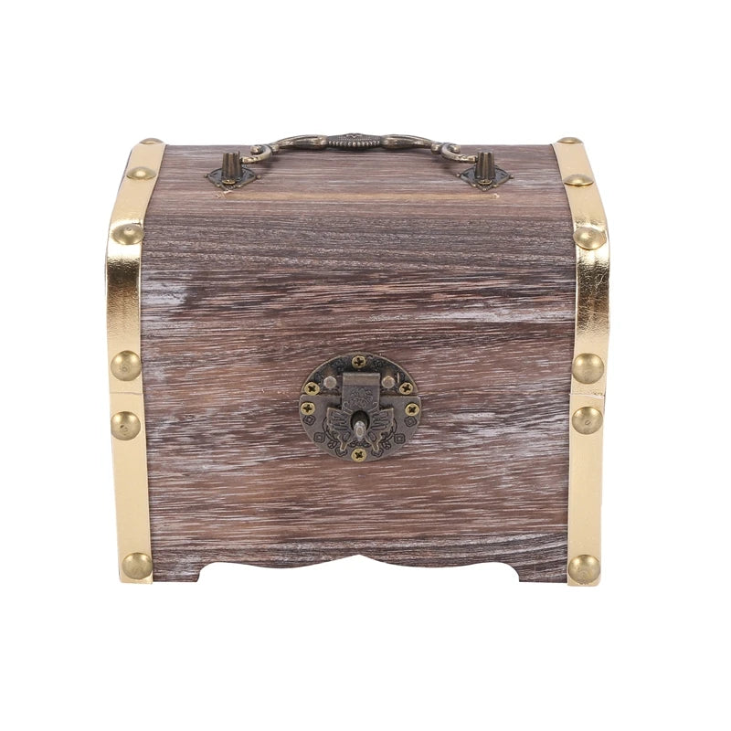 Money Lock Wooden Case Storage Box Treasure Jewelry Vintage with Keys