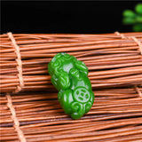 Money Pixiu Green Jade Pendant Necklace Chinese Hand-Carved Charm