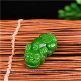 Money Pixiu Green Jade Pendant Necklace Chinese Hand-Carved Charm