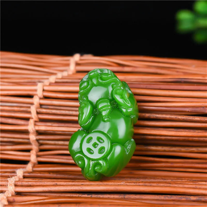 Money Pixiu Green Jade Pendant Necklace Chinese Hand-Carved Charm