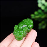 Money Pixiu Green Jade Pendant Necklace Chinese Hand-Carved Charm