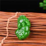Money Pixiu Green Jade Pendant Necklace Chinese Hand-Carved Charm