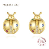 Monkton 925 Silver Rainbow CZ Stud Earrings Women Engagement Party Jewelry