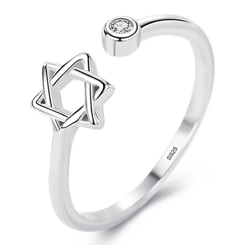 Monkton S925 Sterling Silver Hexagon Ring Open Star of David 925 Jewelry Promise