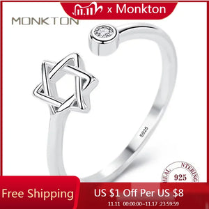 Monkton S925 Sterling Silver Hexagon Ring Open Star of David 925 Jewelry Promise