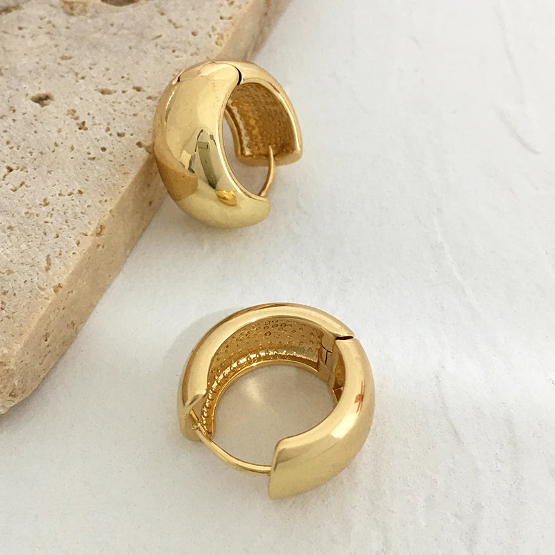 Geometric C Shape Thick Hoop Earrings Silver Copper Huggie Earrings