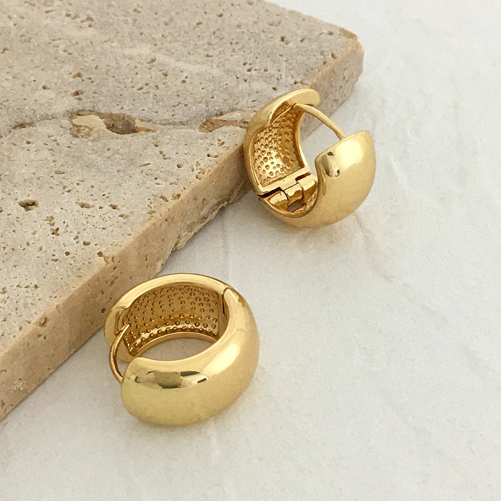 Geometric C Shape Thick Hoop Earrings Silver Copper Huggie Earrings