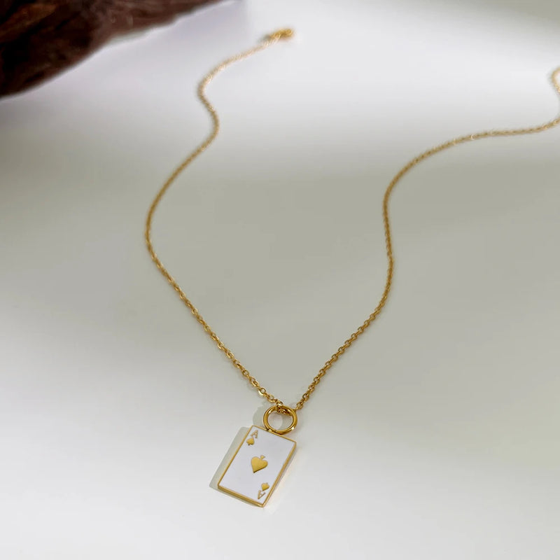 Card Poker Pendant Necklace Titanium Steel Chain Enamel Pendant Choker