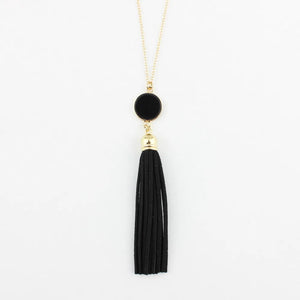 Monogram Acrylic Disc Long Chain Pendant Necklace with Tassel