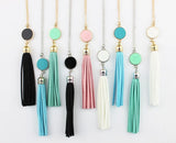 Monogram Acrylic Disc Long Chain Pendant Necklace with Tassel