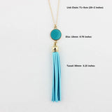 Monogram Acrylic Disc Long Chain Pendant Necklace with Tassel