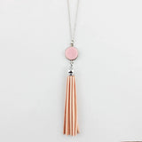 Monogram Acrylic Disc Long Chain Pendant Necklace with Tassel