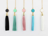 Monogram Acrylic Disc Long Chain Pendant Necklace with Tassel