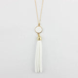 Monogram Acrylic Disc Long Chain Pendant Necklace with Tassel