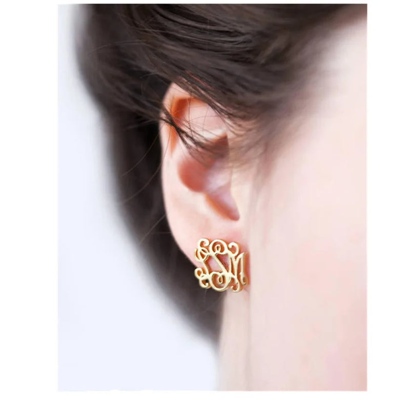 Monogram Earrings Personalized Custom Name Stud Earring Stainless Steel
