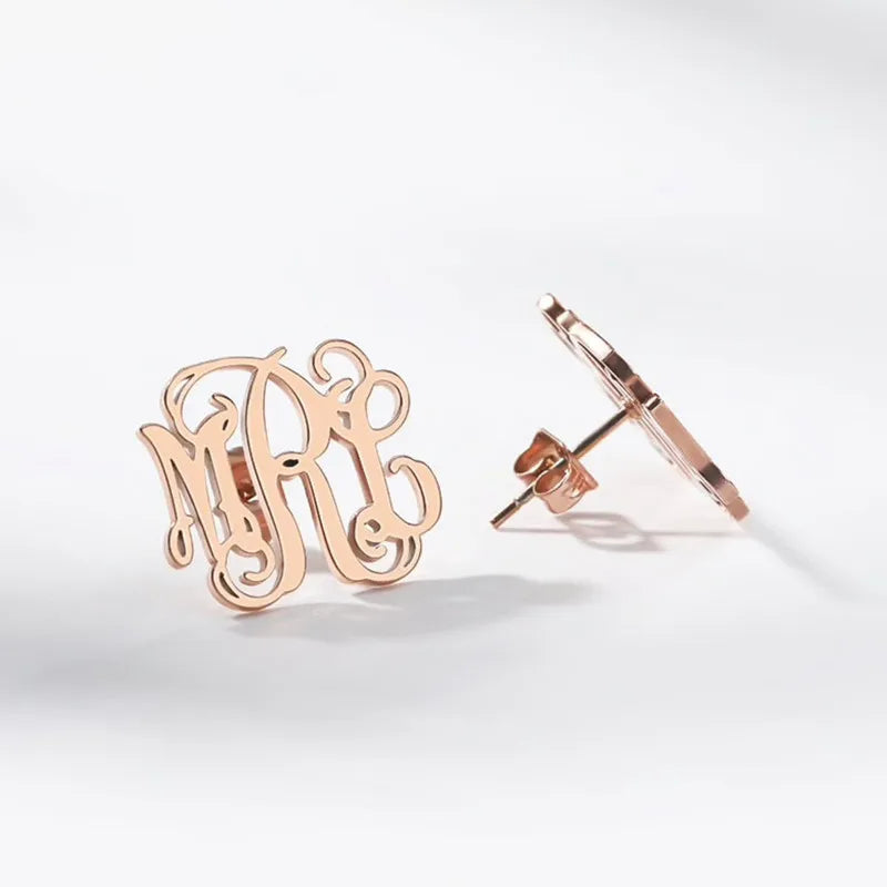 E Initial Stud Earrings Stainless Steel Personalized Name Brinco