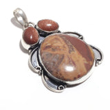 Mookaite Sunstone Pendant Silver Overlay Copper 58 mm
