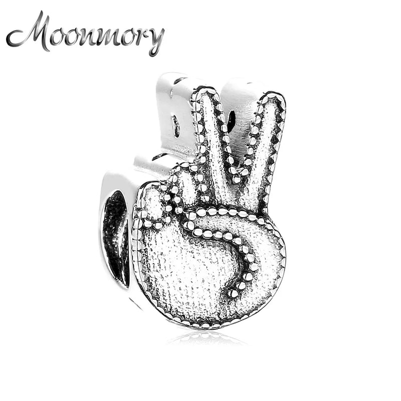 925 Sterling Silver Peace Symbol Charm Beads DIY Bracelet