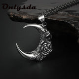 Moon & Night Pendant w/ Flowers Punk Stainless Chain Choker