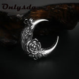 Moon & Night Pendant w/ Flowers Punk Stainless Chain Choker