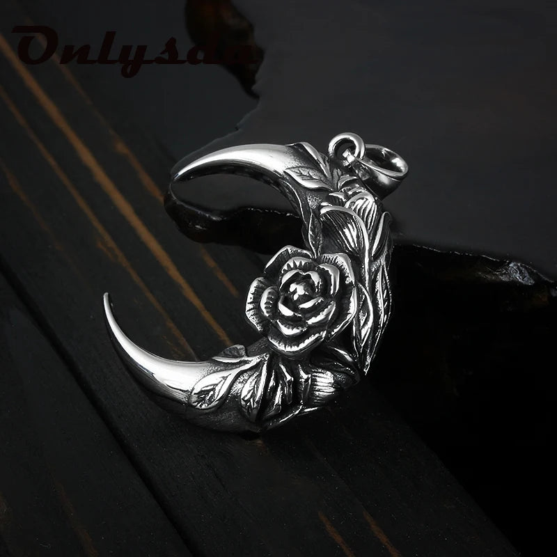 Moon & Night Pendant w/ Flowers Punk Stainless Chain Choker