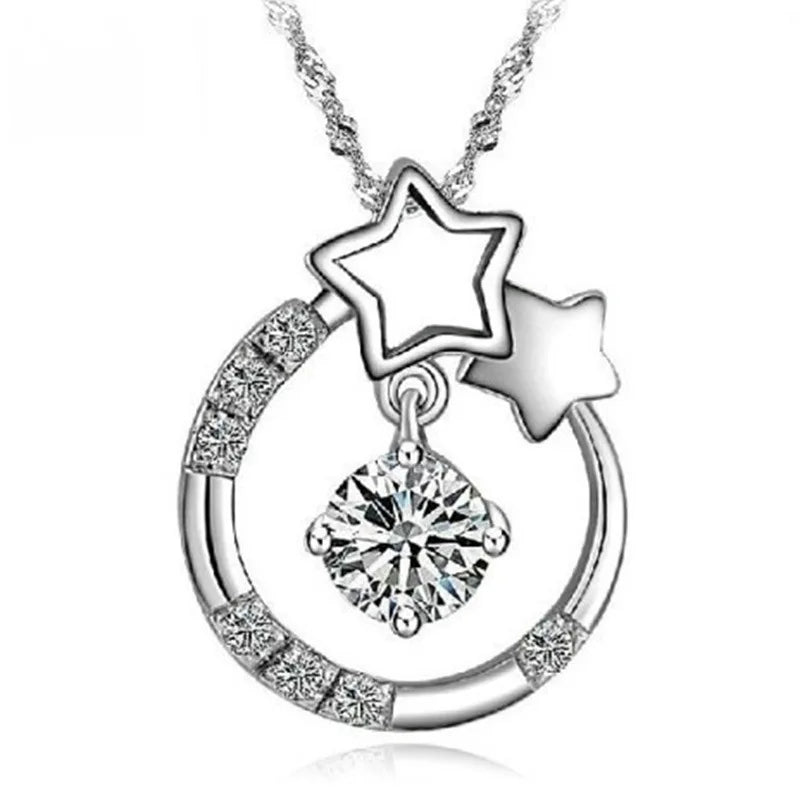 Moon & Star Pendant Necklace with Zircon Stellux Top